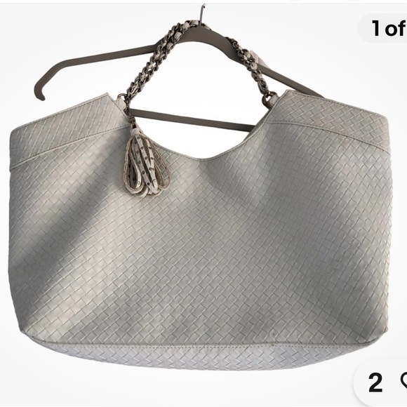 Steve Madden Handbags - NWT Steve Madden White Woven Faux Leather Tote Chain Strap Width 22”, Length 11”